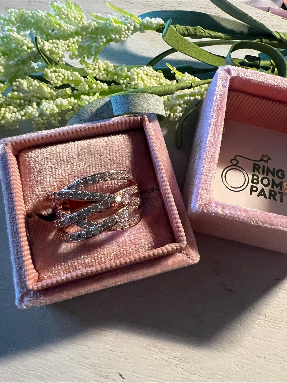Bomb Party size 8 diamond CZ on rose gold